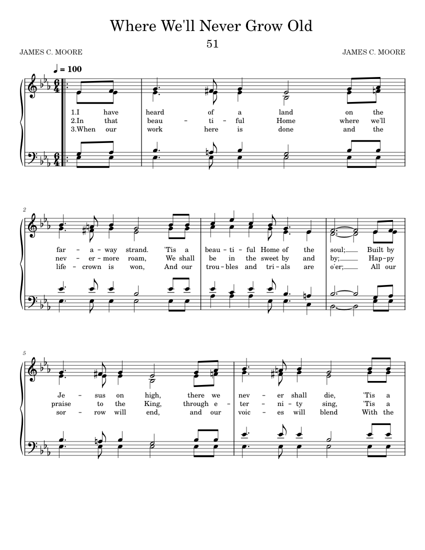51 Where We'll Never Grow Old Sheet Music for Piano (SATB) easy