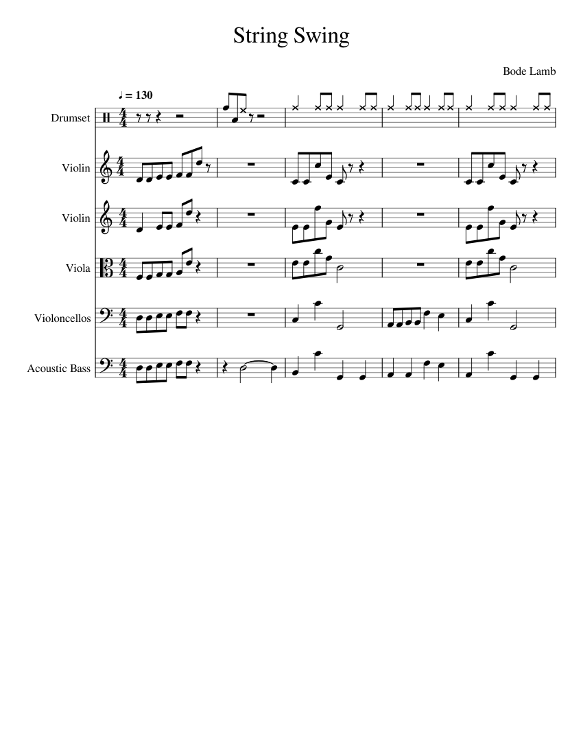 String Swing Sheet music for Violin, Viola, Bass guitar, Drum group