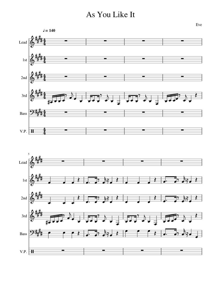 As You Like It(お気に召すまま) Sheet Music for Piano, Drum