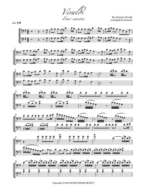 The Four Seasons - Spring - Allegro 1 (Arr. Lkmusic) - Parry Library (Cello Duet)