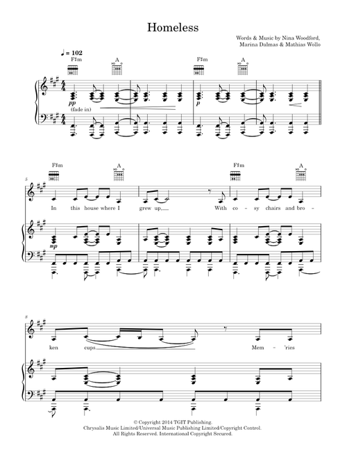 Homeless - Marina Kaye (Piano-Vocal-Guitar (Piano Accompaniment))