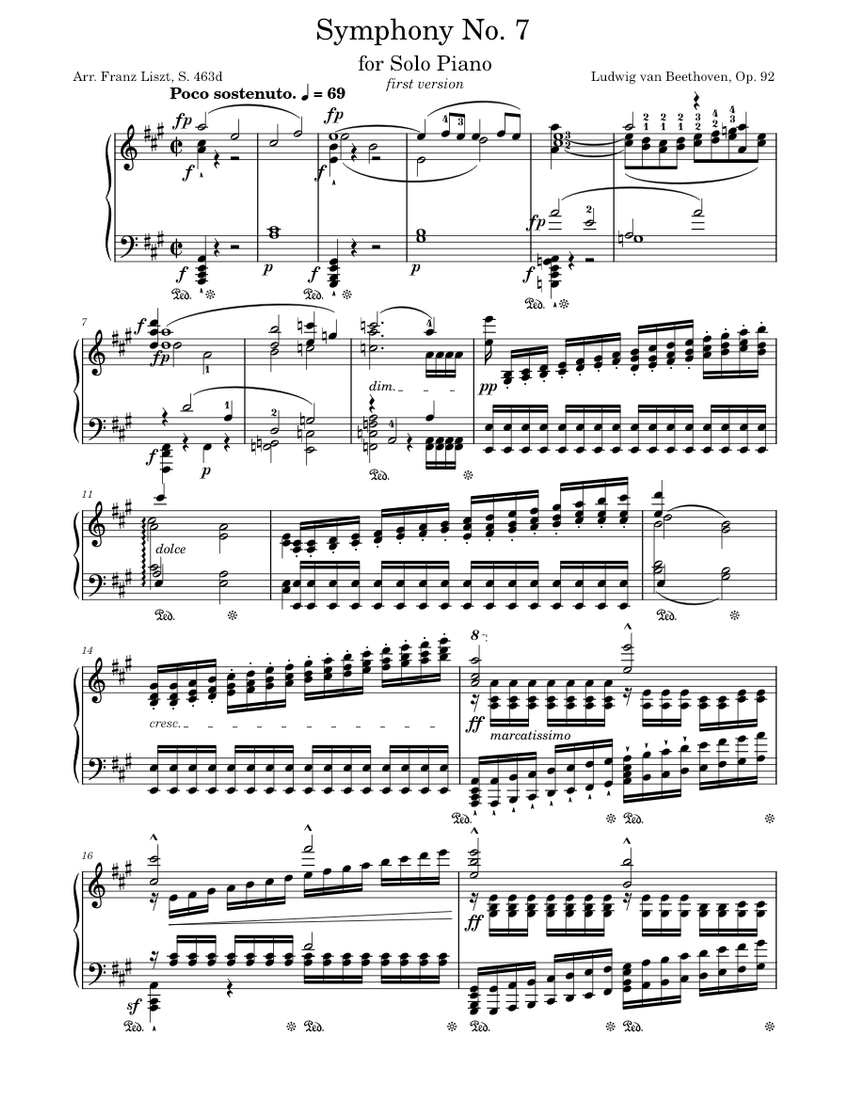 Symphony No.7, Op.92 – Ludwig van Beethoven / piano arr. Franz