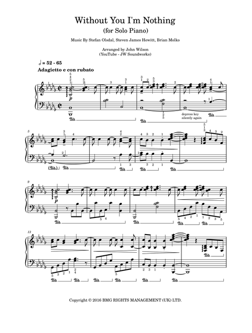 Without You I'm Nothing (Arr. John Wilson (YouTube JW Soundworks)) - Placebo (Piano Solo)