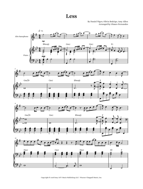 Less (Arr. Glauco Fernandes) - Olivia Rodrigo (Alto Sax and Piano)