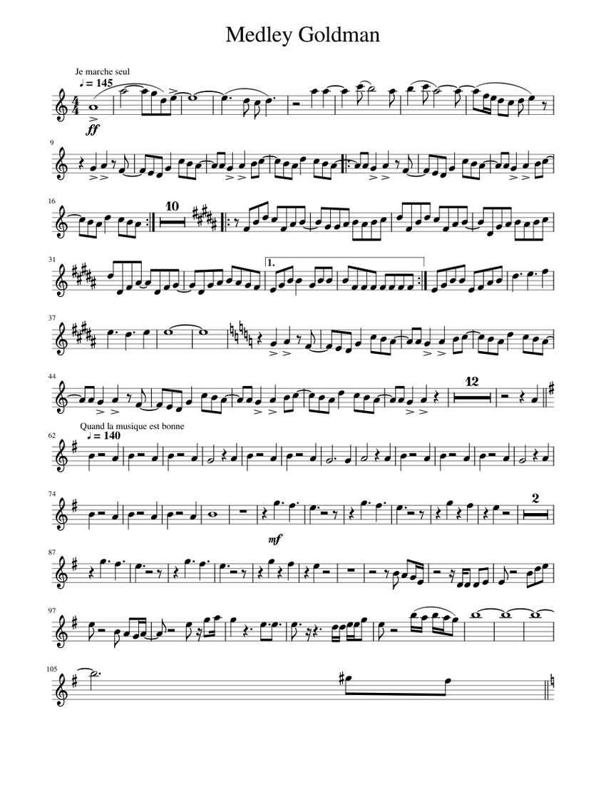Medley Goldman Sheet Music for Saxophone alto (Solo) | MuseScore.com, image size:850x1100