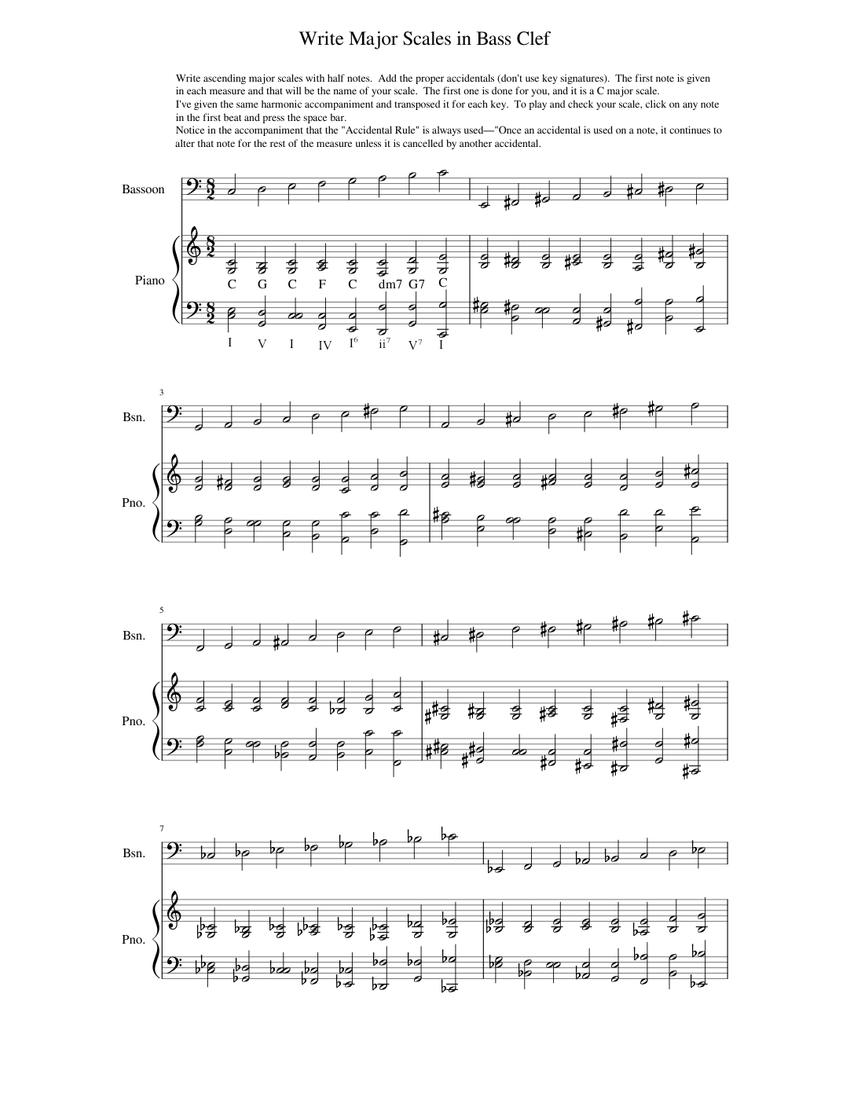 Moore 101 Write Major Scales Bass Clef Sheet Music for Piano, Bassoon ...