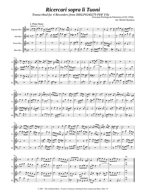 Palestrina,G.P. da _Ricercari sopra li Tuoni [S-A-T-B]