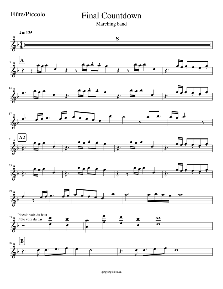 Final Countdown Flute Piccolo Sheet music for Flute piccolo Solo Musescore