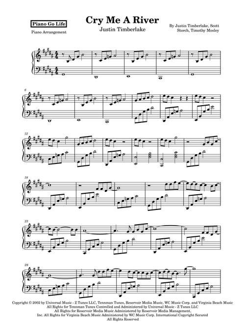 Cry Me A River (Arr. Piano Go Life) - Justin Timberlake (Piano Solo)