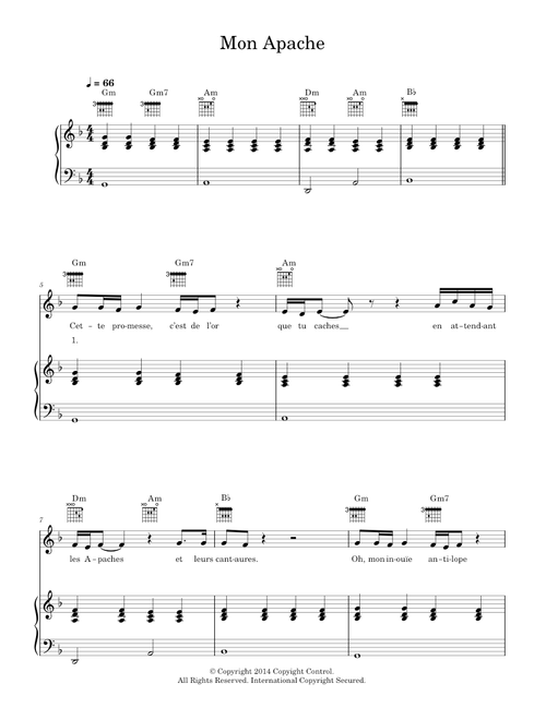 Mon Apache - Julien Dore (Piano-Vocal-Guitar (Piano Accompaniment))