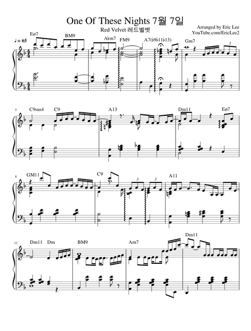 Red Velvet - One Of These Nights - Piano Solo