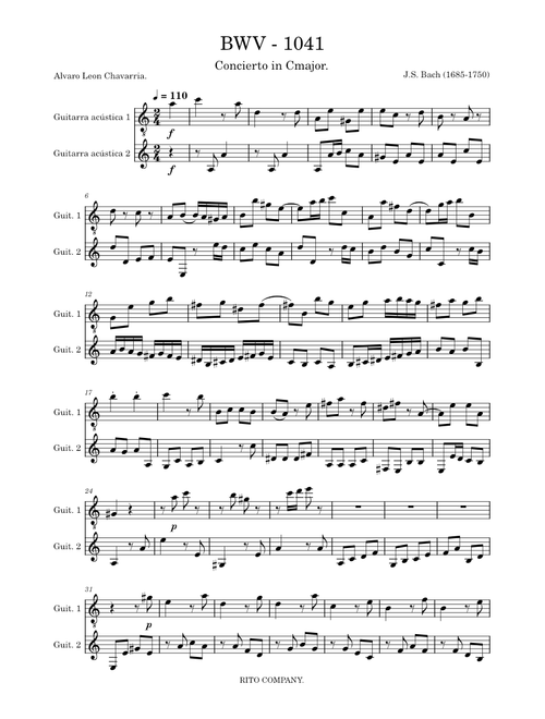 Violin Partita No.2 in D minor, BWV 1004 – Johann Sebastian Bach BWV - 1041 orquesta de guitarras