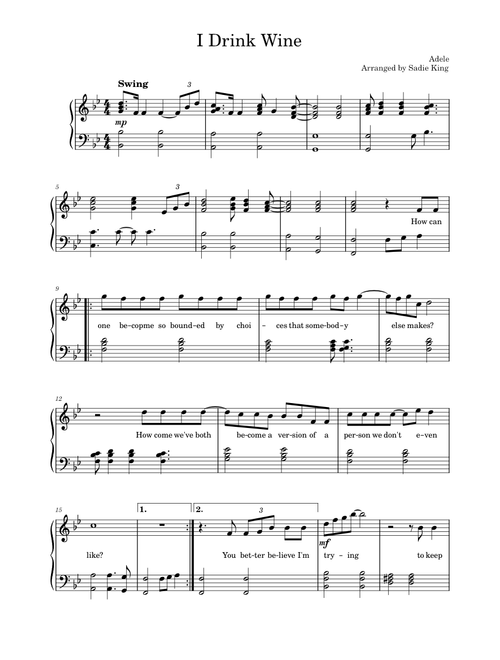 I Drink Wine – Adele - Intermediate Piano