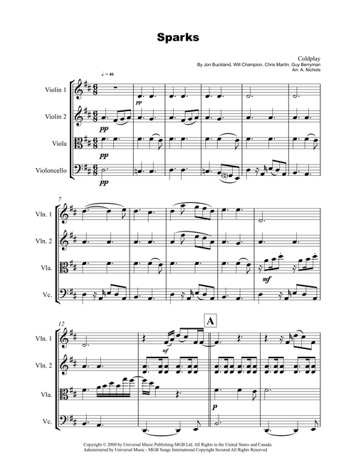 Sparks (Arr. A. Nichols) - Coldplay (String Quartet)