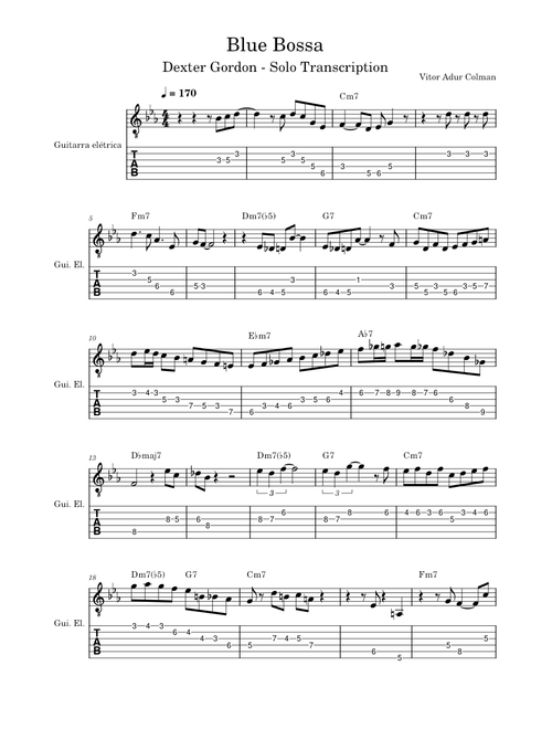 Blue bossa – Misc Traditional - Dexter Gordon solo transcription with Tabs