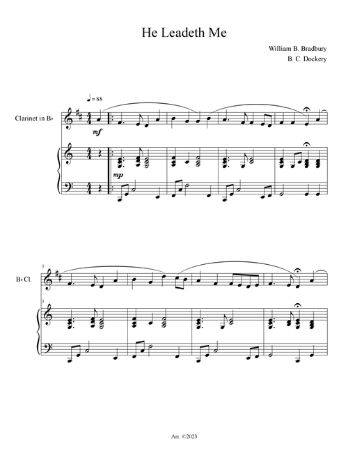 He Leadeth Me (Clarinet Solo with Piano Accompaniment) (Arr. B. C. Dockery) - William B Bradbury (Clarinet and Piano)