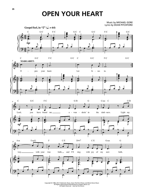 Open Your Heart (from Carrie The Musical) - Michael Gore, Dean Pitchford (Piano Vocal)