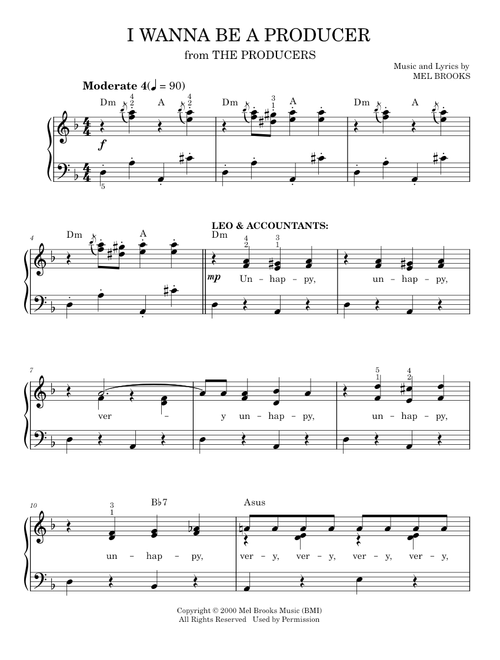 I Wanna Be A Producer - Mel Brooks, The Producers Musical (Easy Piano)