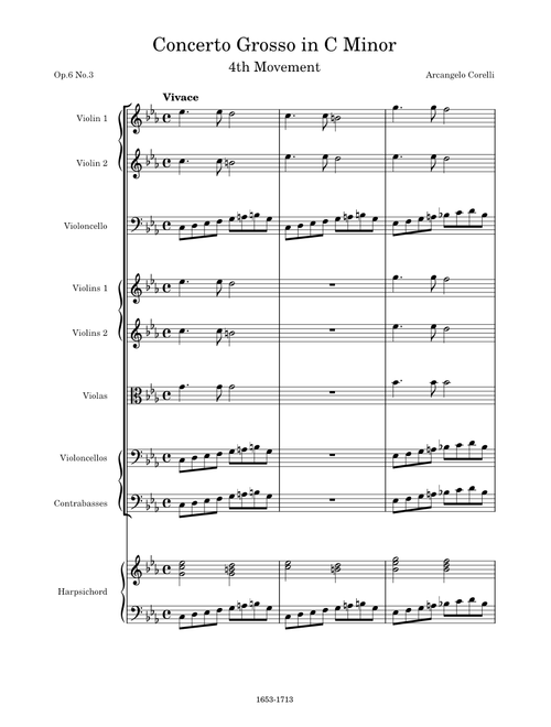 Concerto Grosso in C Minor, Op.6, No.3, 4th Movement (Vivace) – Arcangelo Corelli