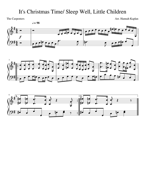 It's Christmas Time/ Sleep Well, Little Children- The Carpenters Piano solo