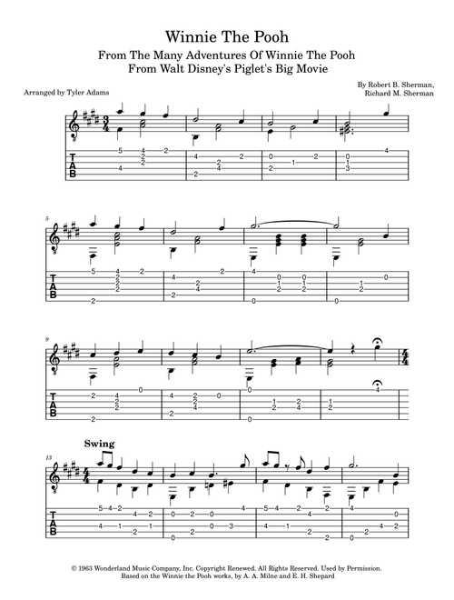 Winnie The Pooh (Arr. Tyler Adams) - Richard M. Sherman, Robert B. Sherman (Solo Guitar)