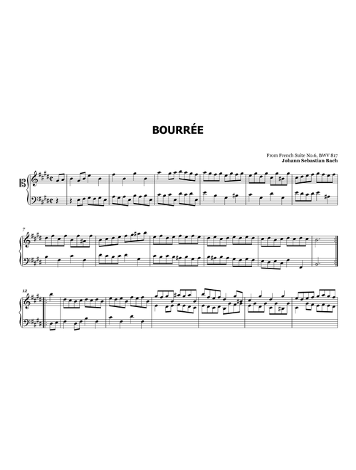 Bourrée - From French Suite No.6, BWV 817 (Arr. L. Müller) - J S Bach (Easy Piano)