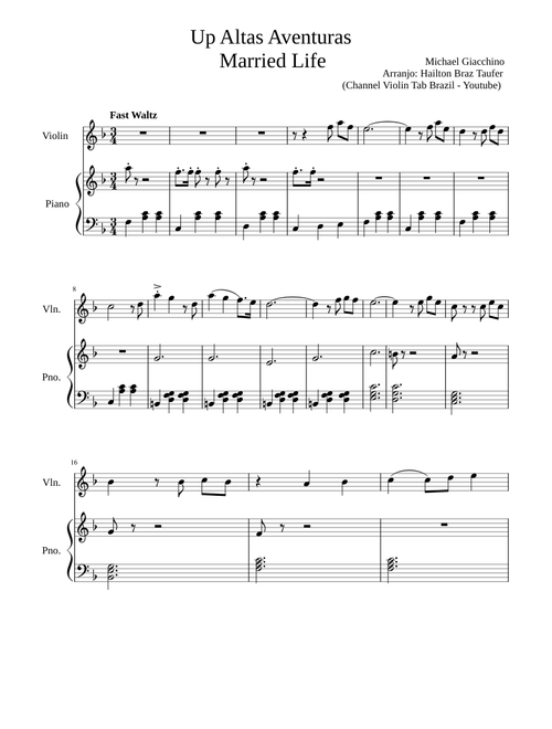 Married Life – Up Altas Aventuras (Channel Violin Tab Brazil - Youtube)