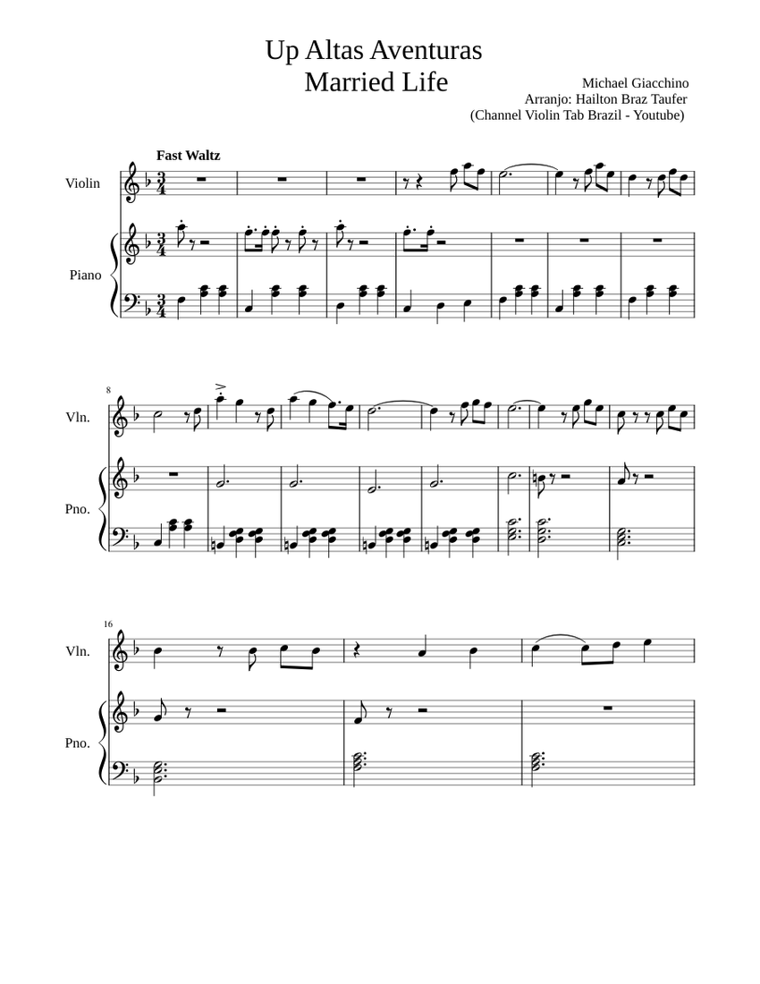 Married Life Up Altas Aventuras (Channel Violin Tab Brazil Youtube