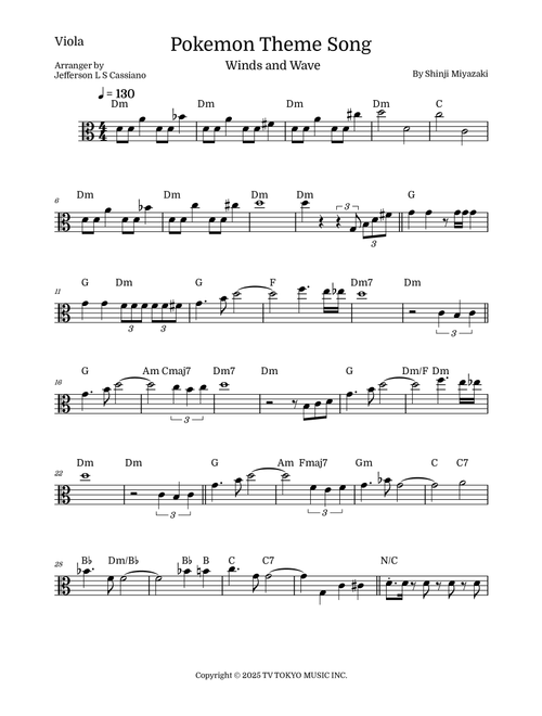 Pokemon (Arr. Jefferson LS Cassiano) - Shinji Miyazaki (Viola and Piano)