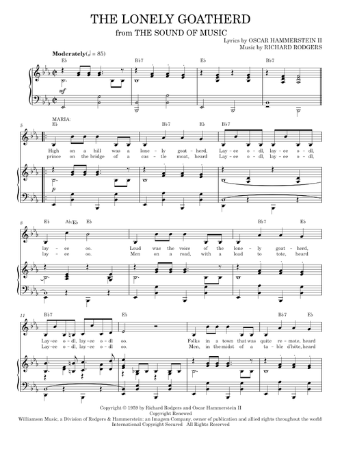 The Lonely Goatherd (from The Sound of Music) - Rodgers & Hammerstein (Piano Vocal)