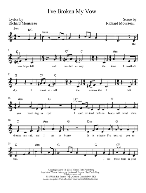 I've Broken My Vow (Arr. Richard Mousseau) - Rick Moose (Guitar Chords-Lyrics)