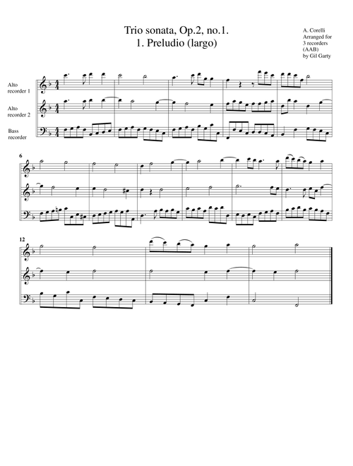 Trio sonata, Op.2, no.1 (arrangement for 3 recorders) (Arr. Gil Garty) - Arcangelo Corelli (Recorder Ensemble)