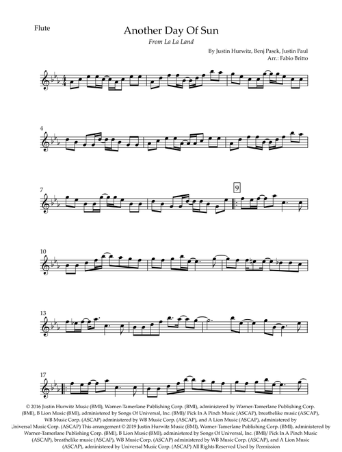 Another Day Of Sun (Arr. Fabio Britto) - Justin Hurwitz, Benj Pasek, Justin Paul (Flute Solo)