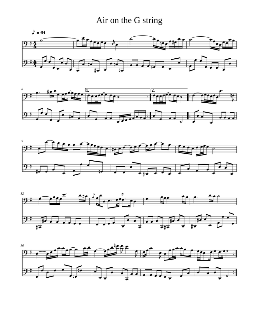 Air_on_the_G_string_cello_duo Sheet music for Cello (String Duet