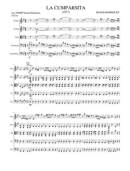 Tango, La Cumparsita para Quinteto de Cuerdas (Orquesta de Camara).