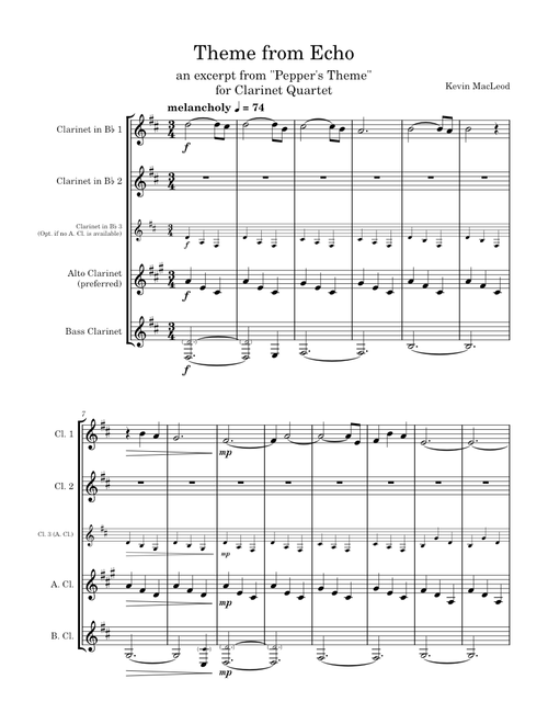 Theme from Echo for Clarinet Quartet