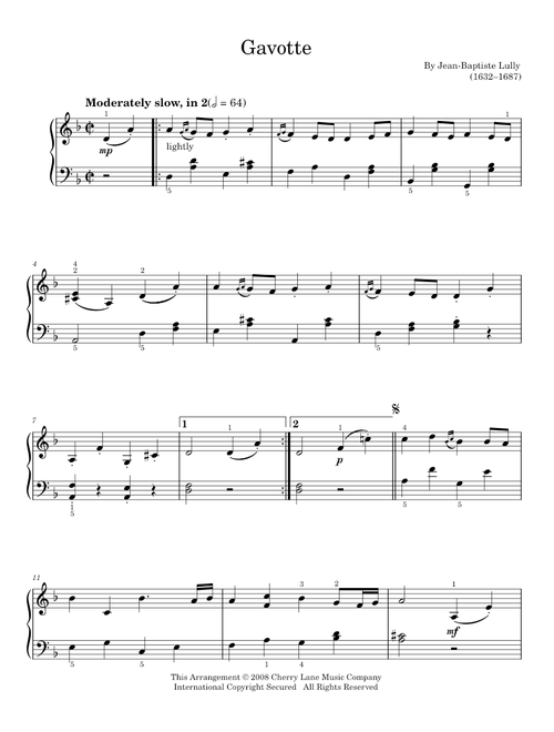 Gavotte - Jean-Baptiste Lully (Easy Piano)