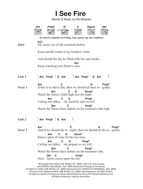 I See Fire (from The Hobbit) - Ed Sheeran (Guitar Chords-Lyrics)