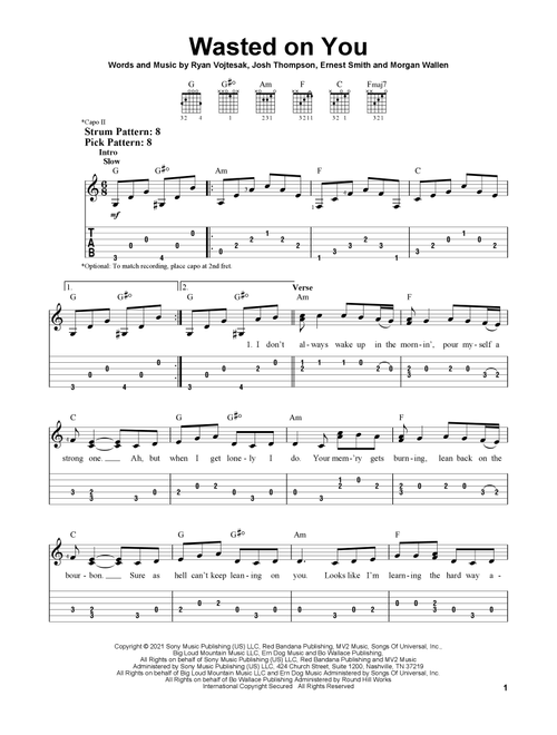 Wasted On You - Morgan Wallen (Easy Guitar with TAB)