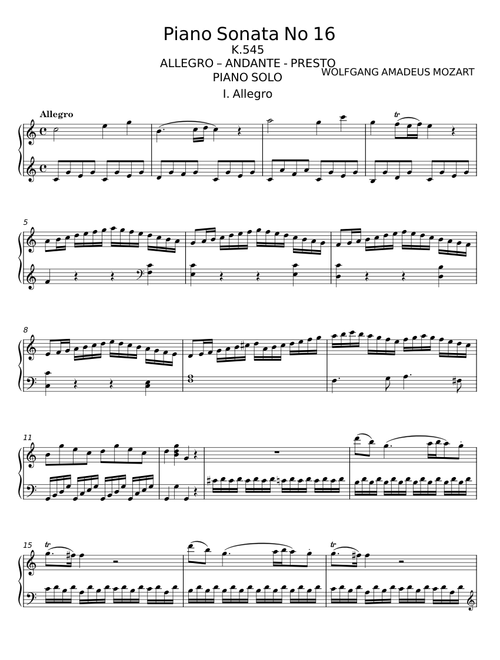 Piano Sonata No.16 - Wolfgang Amadeus Mozart