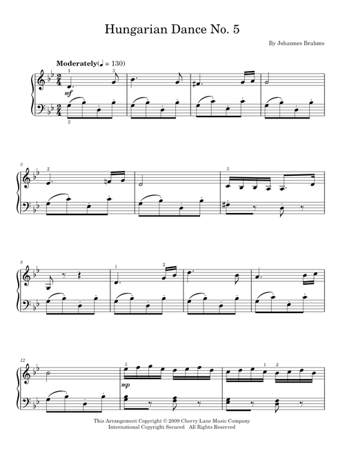 Hungarian Dance No. 5 - Johannes Brahms (Easy Piano)