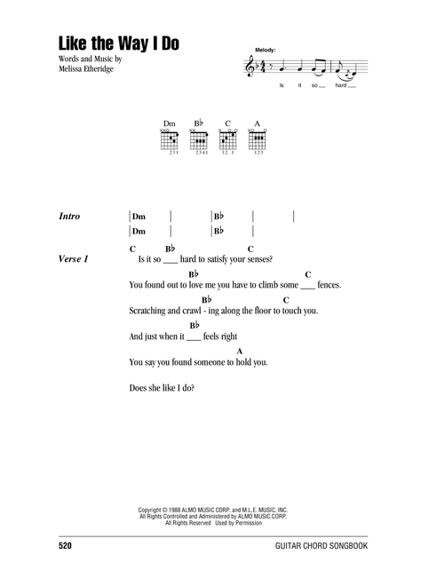 Like The Way I Do - Melissa Etheridge (Guitar Chords-Lyrics)