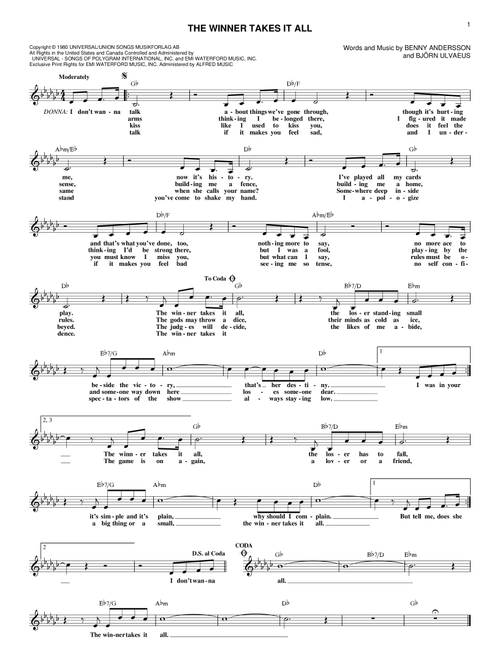 The Winner Takes It All - ABBA (Lead Sheet - Fake Book)