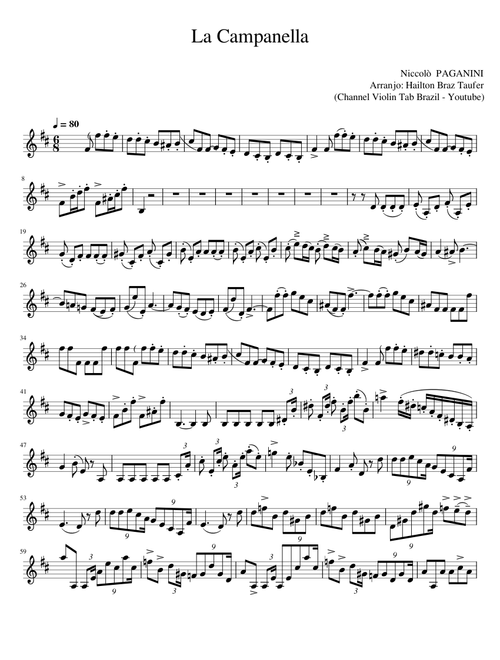 La Campanella Niccolò Paganini (Channel Violin Tab Brazil - Youtube)