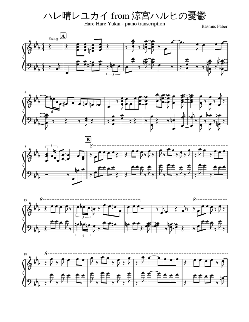 Hare Hare Yukai ハレ晴レユカイ_from_涼宮ハルヒの憂鬱 Sheet music for Piano (Solo) |  Musescore.com