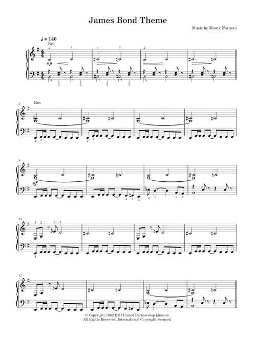 The James Bond Theme - Monty Norman (Easy Piano)