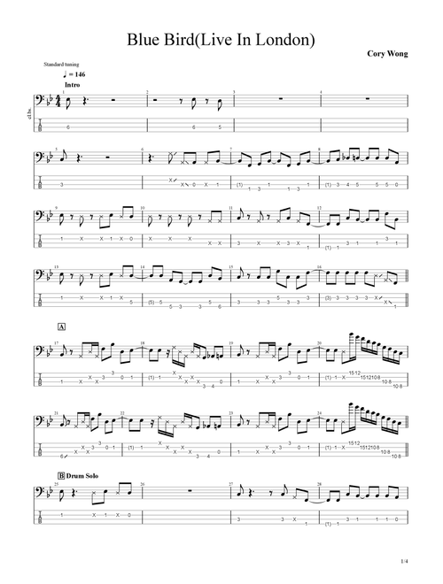 Blue Bird (Arr. UNSOON) - Cory Wong (Bass Tab)