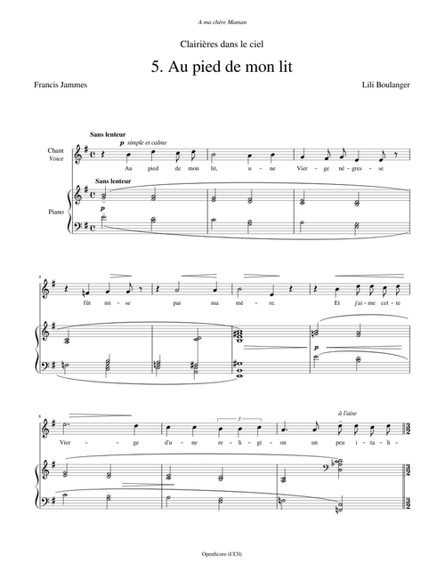 Boulanger, Lili - Clairières dans le ciel, No.5 - Au pied de mon lit