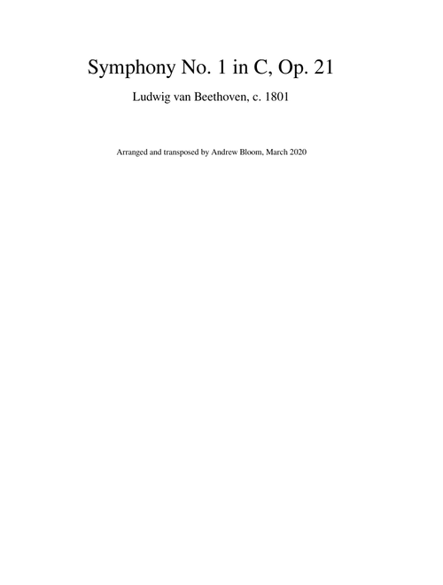 Beethoven Symphony No. 1 in C, Op. 21 Full Score