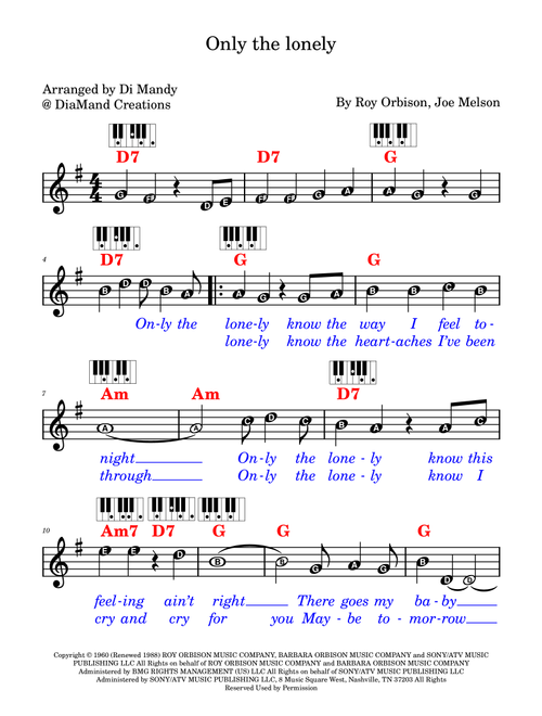 Only The Lonely (Know The Way I Feel) (Arr. Dianne Mandy) - Roy Orbison (Lead Sheet - Fake Book)